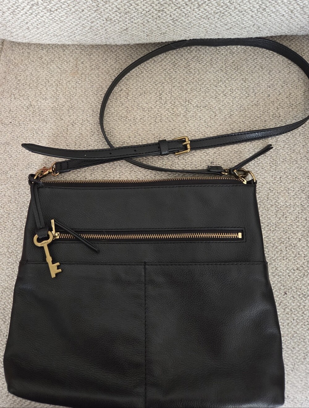 Fossil Black Leather Crossbody Bag with Gold Hardware